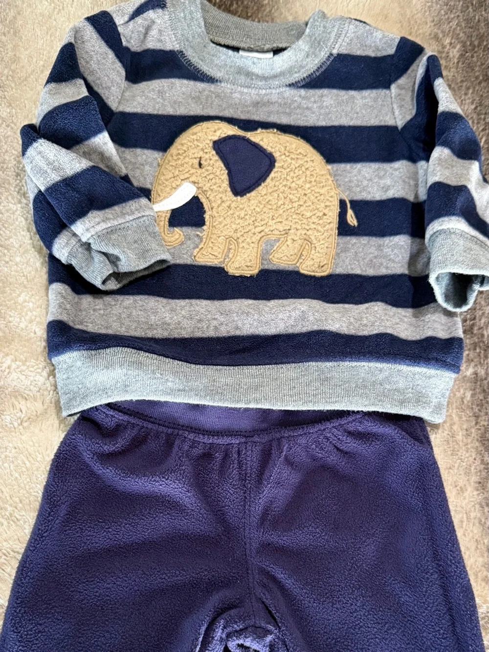 Toddler Elephant Stripe Outfit Set - Navy & Gray